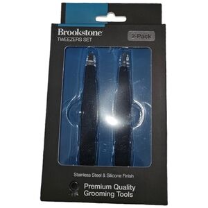 NWT Brookstone Stainless Steel & Silicone Tweezer Set